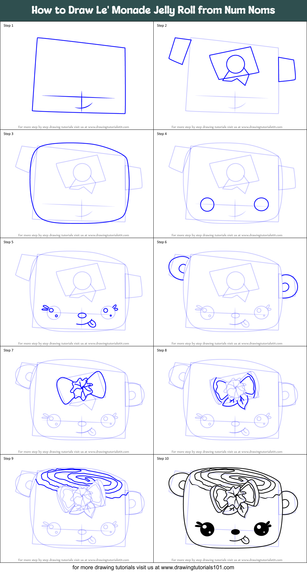 How to Draw Le' Monade Jelly Roll from Num Noms Printable Step by Step