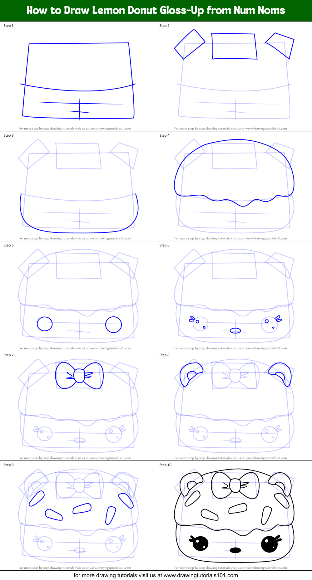 How to Draw Lemon Donut Gloss-Up from Num Noms Printable Step by Step