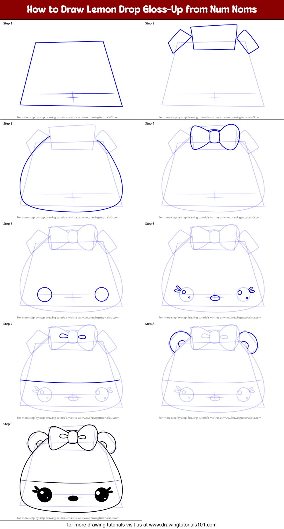 How to Draw Lemon Drop Gloss-Up from Num Noms Printable Step by Step