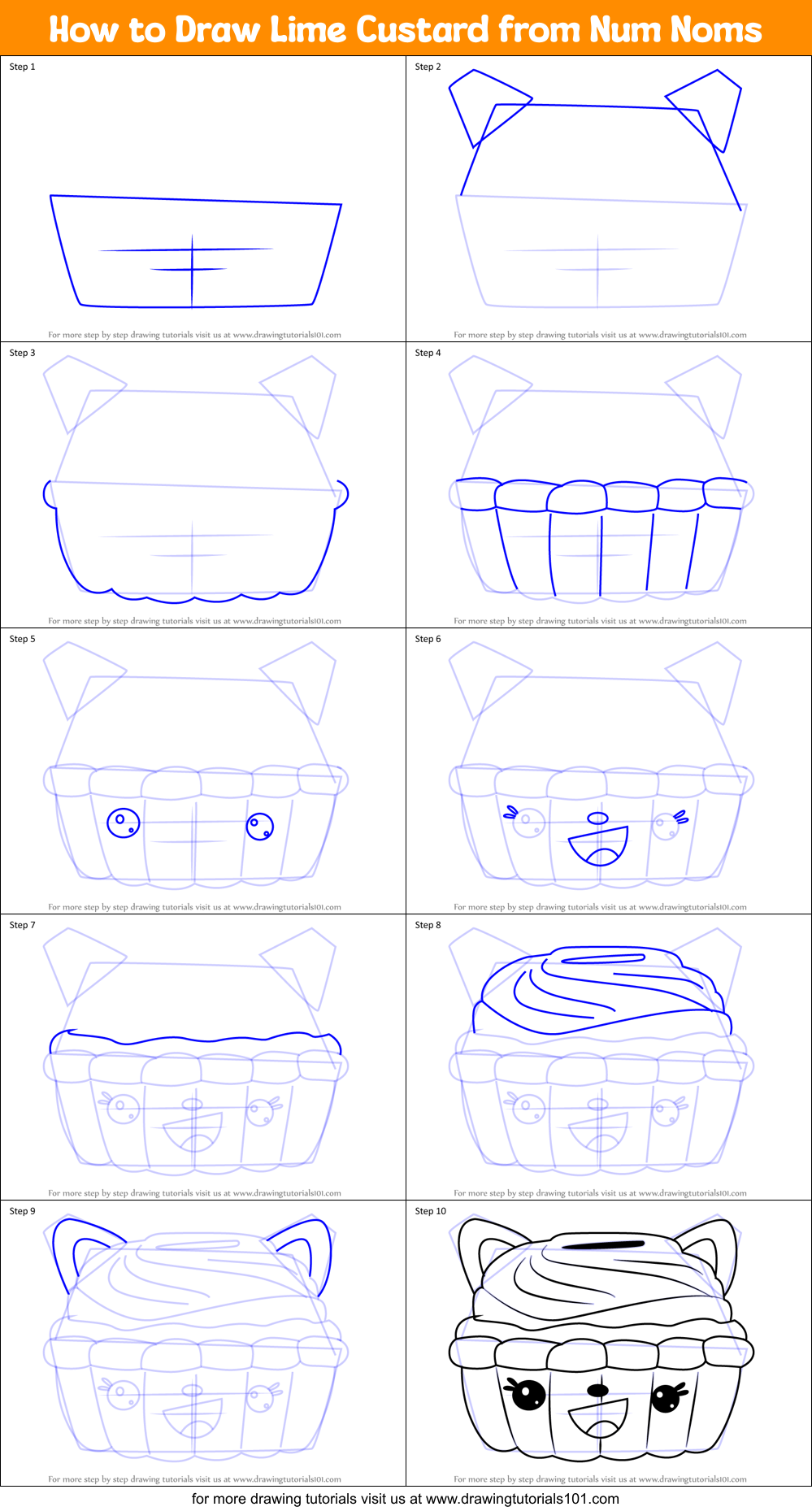 How to Draw Lime Custard from Num Noms Printable Step by Step