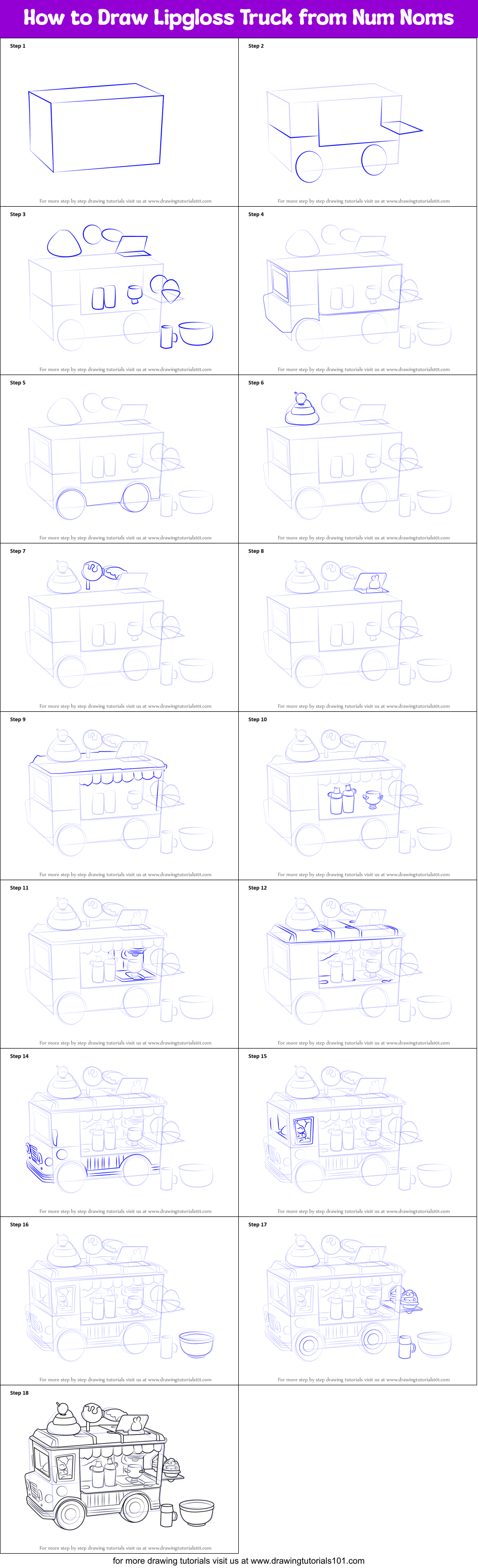 How to Draw Lipgloss Truck from Num Noms Printable Step by Step