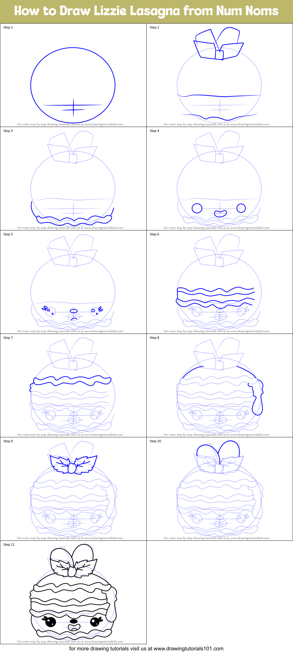 How to Draw Lizzie Lasagna from Num Noms Printable Step by Step