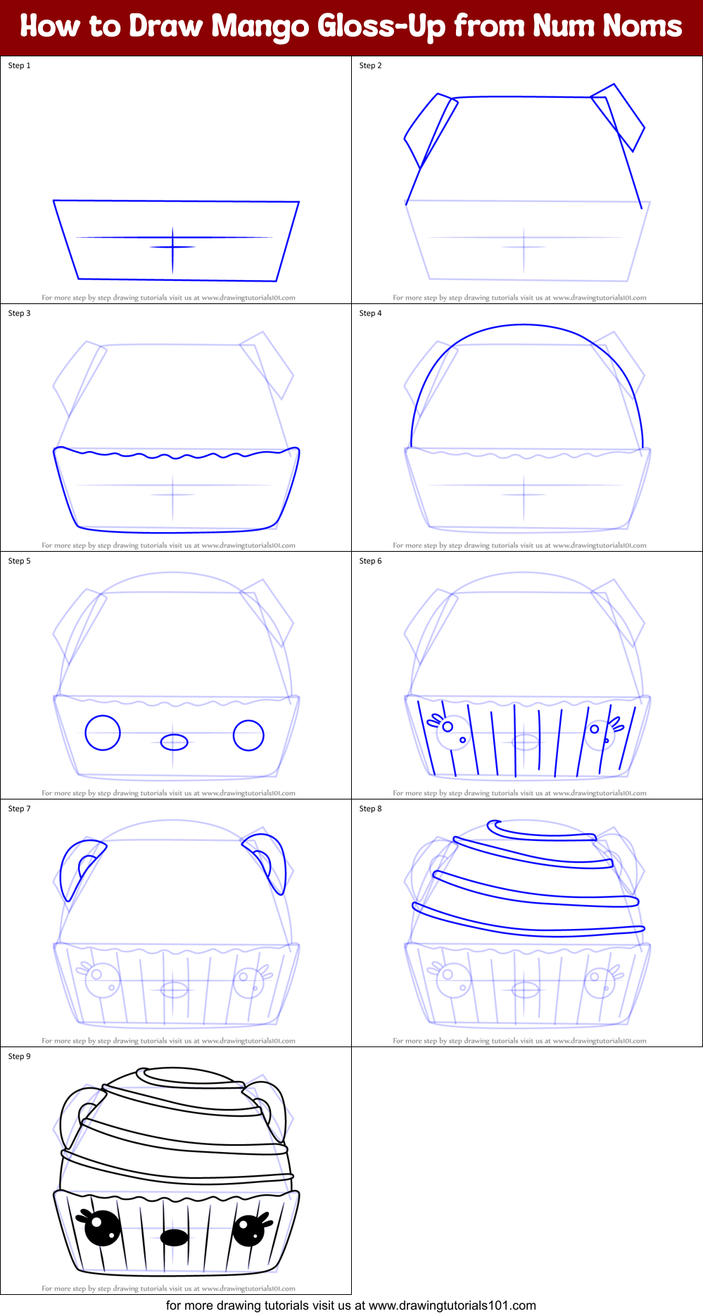 How to Draw Mango Gloss-Up from Num Noms Printable Step by Step
