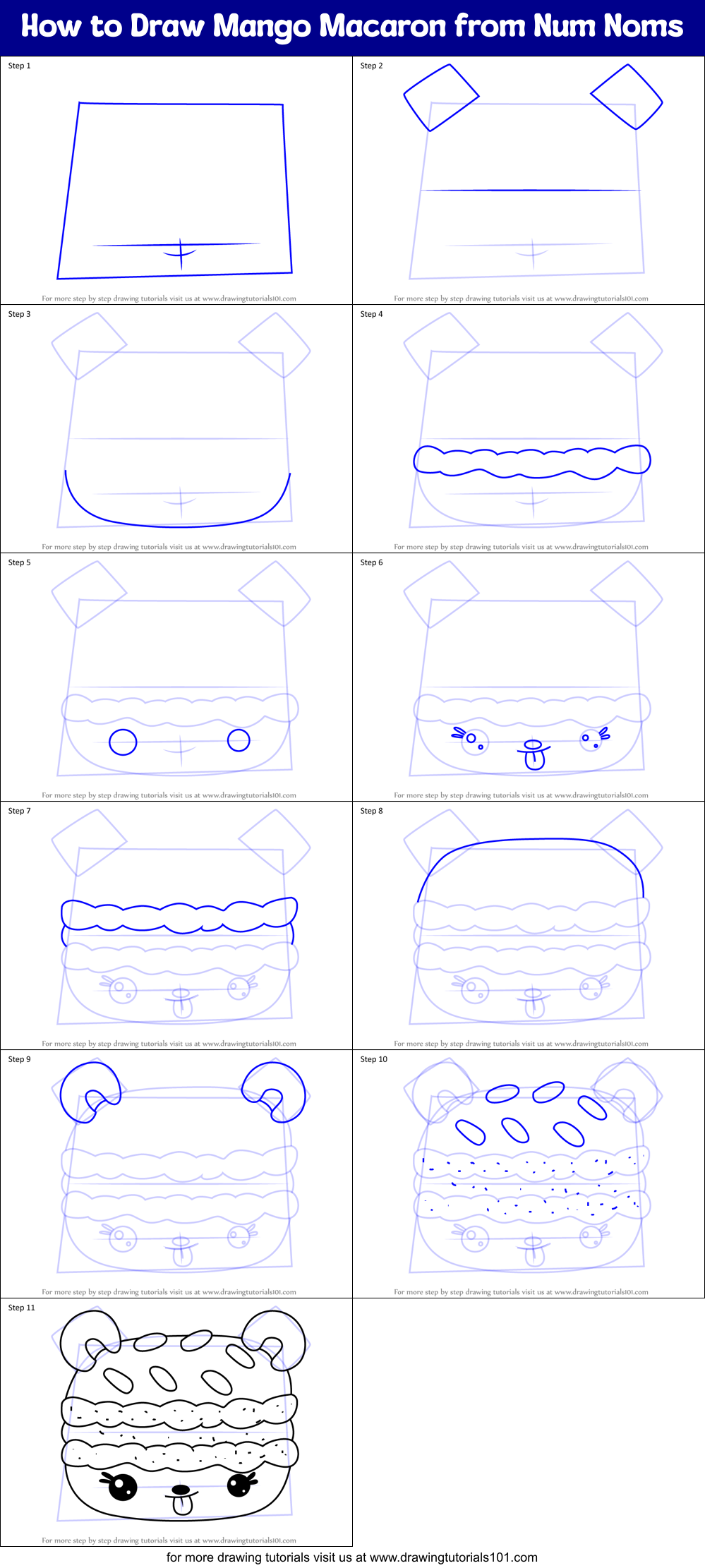 How to Draw Mango Macaron from Num Noms Printable Step by Step