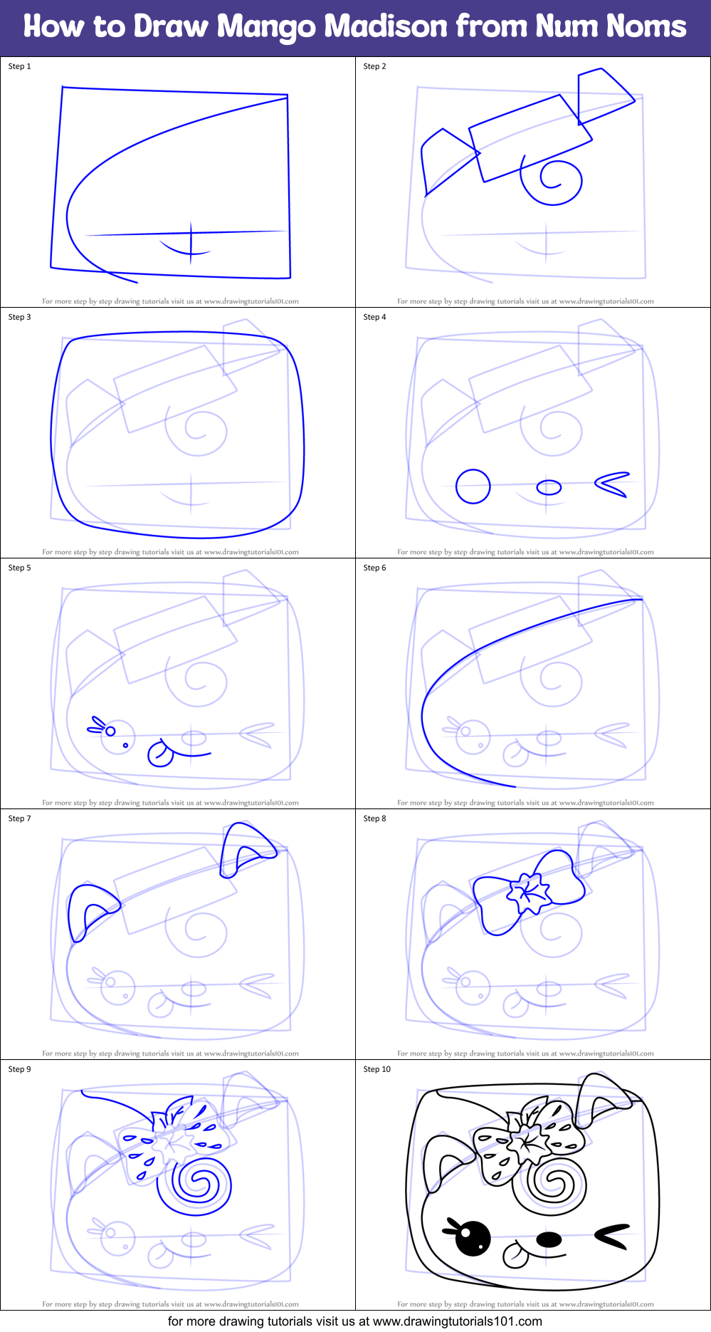 How to Draw Mango Madison from Num Noms Printable Step by Step