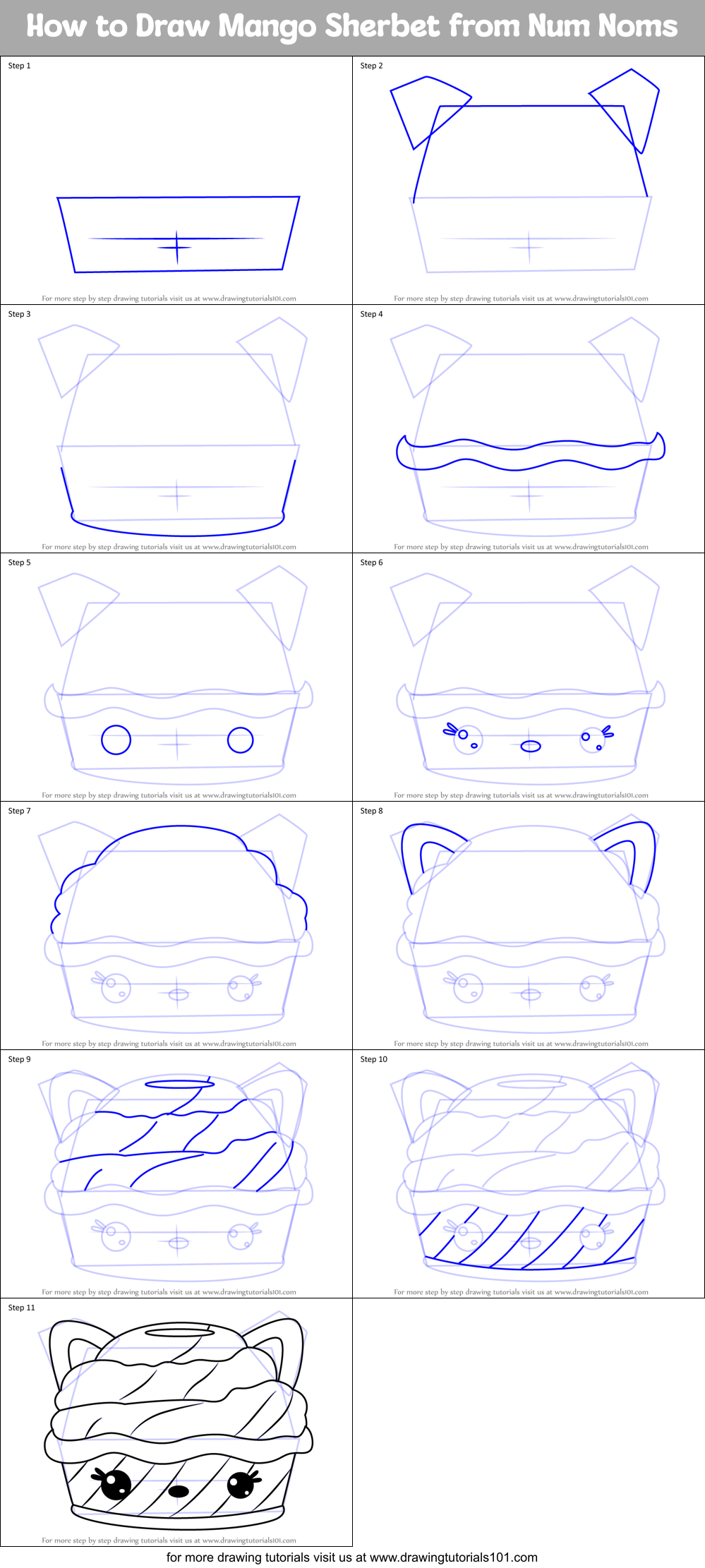 How to Draw Mango Sherbet from Num Noms Printable Step by Step