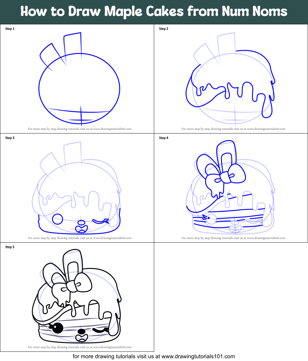How to Draw Maple Cakes from Num Noms Printable Step by Step