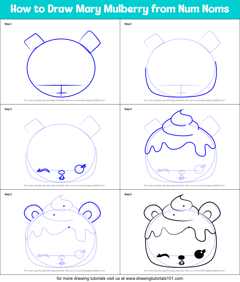 How to Draw Mary Mulberry from Num Noms Printable Step by Step