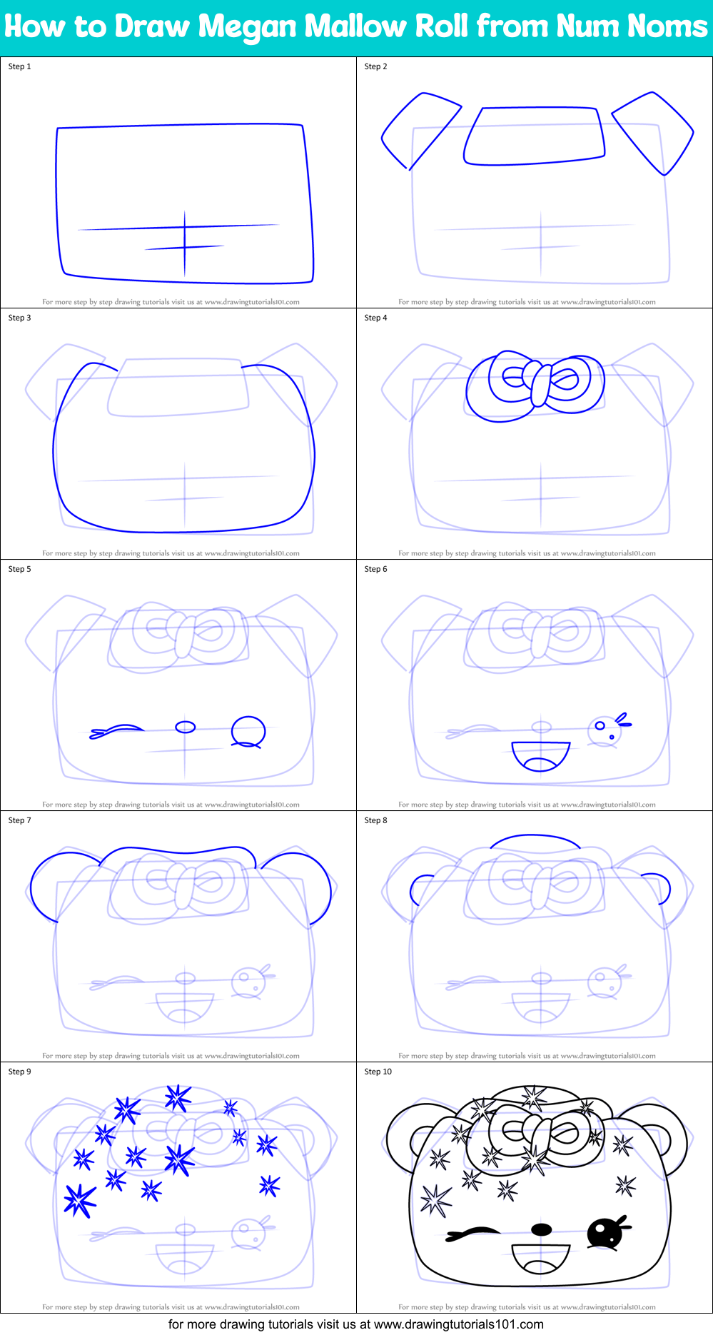 How to Draw Megan Mallow Roll from Num Noms Printable Step by Step