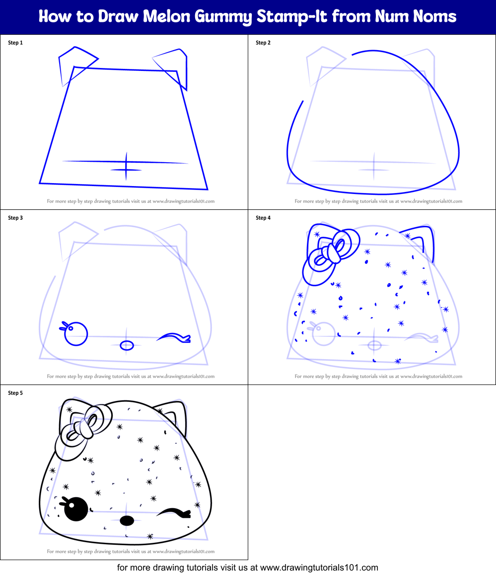 How to Draw Melon Gummy Stamp-It from Num Noms Printable Step by Step