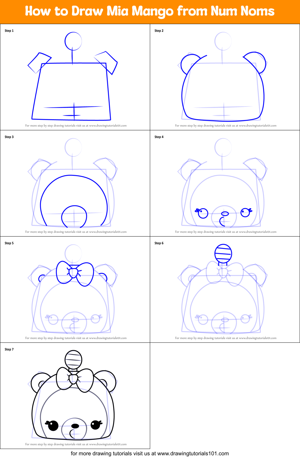 How to Draw Mia Mango from Num Noms Printable Step by Step