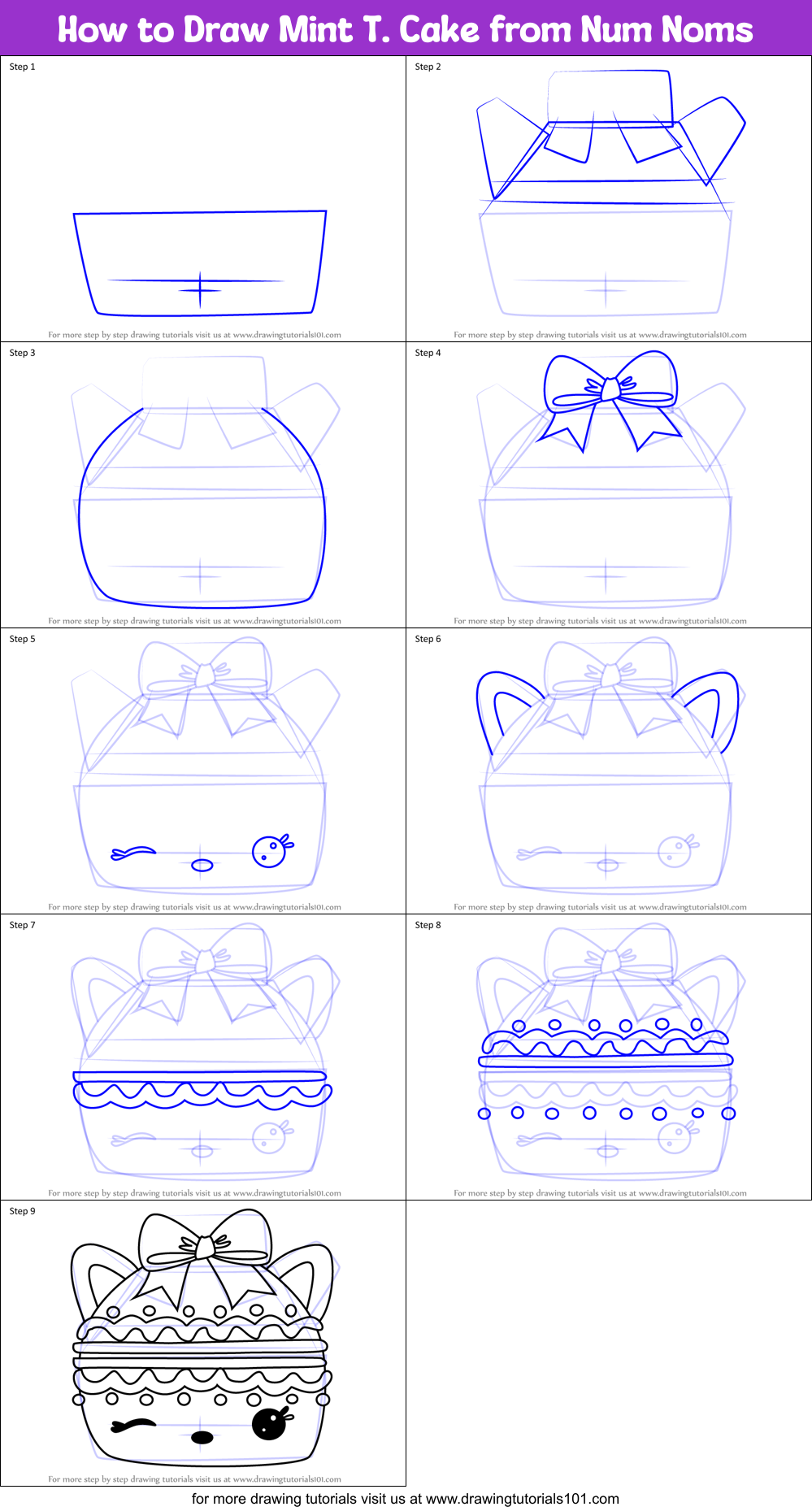 How to Draw Mint T. Cake from Num Noms Printable Step by Step