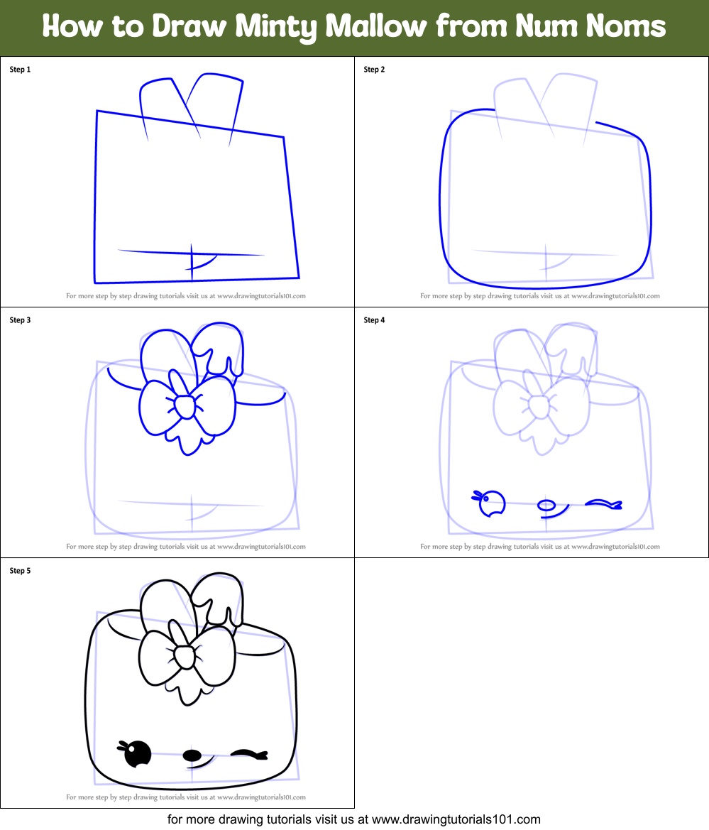 How to Draw Minty Mallow from Num Noms Printable Step by Step