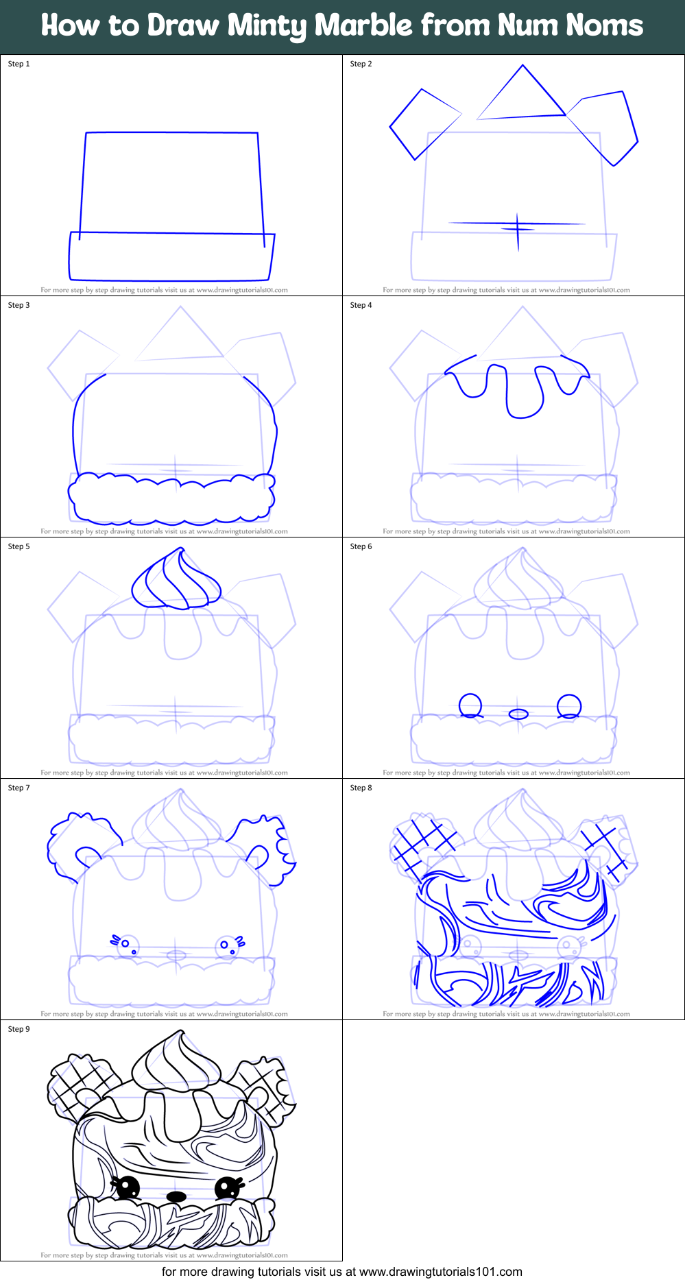 How to Draw Minty Marble from Num Noms Printable Step by Step