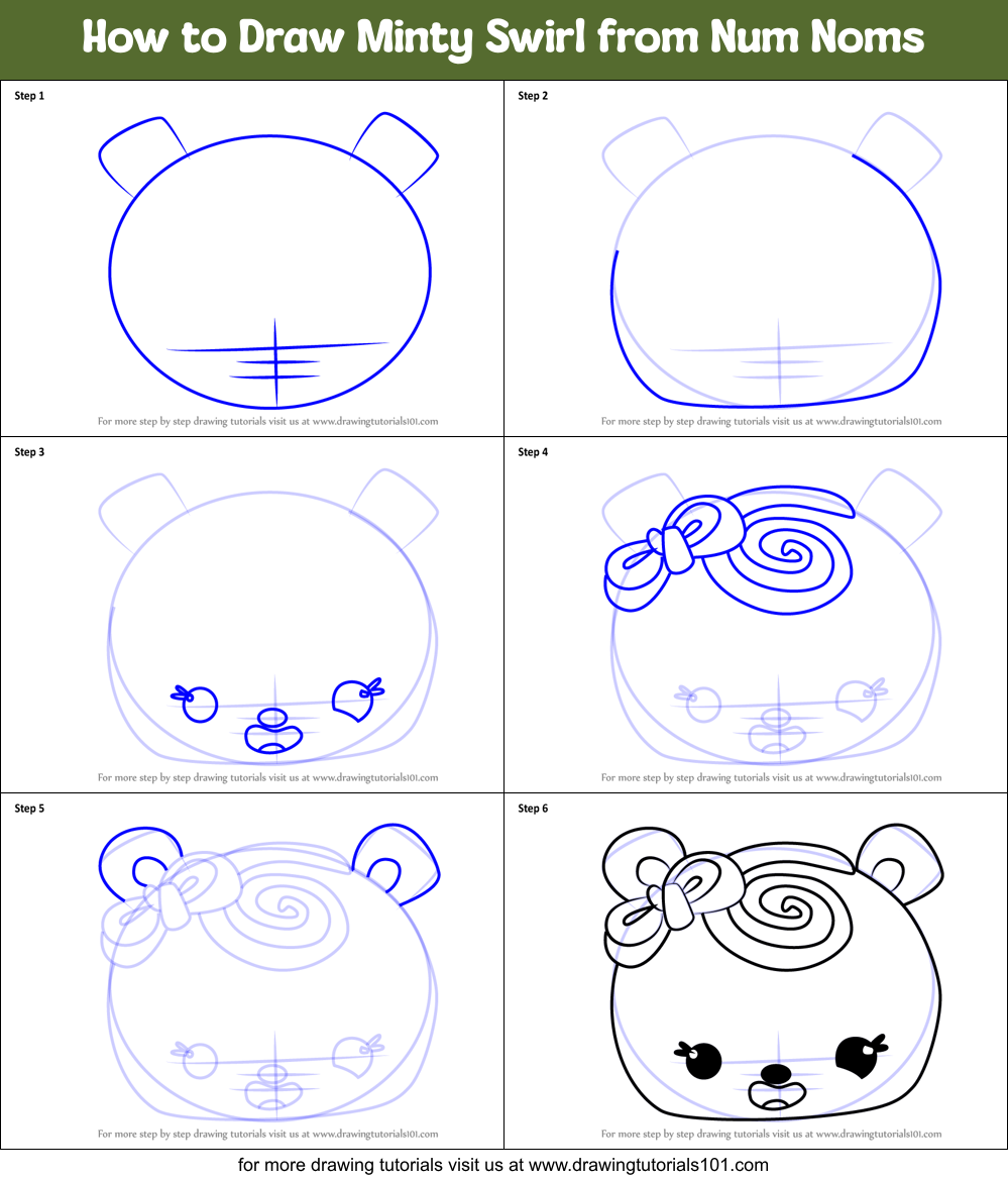 How to Draw Minty Swirl from Num Noms Printable Step by Step