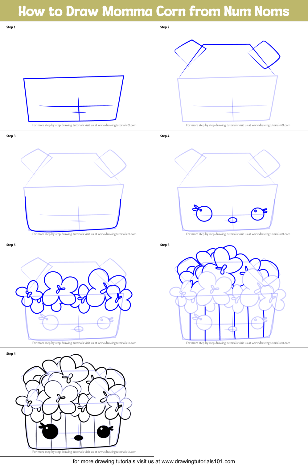 How to Draw Momma Corn from Num Noms Printable Step by Step