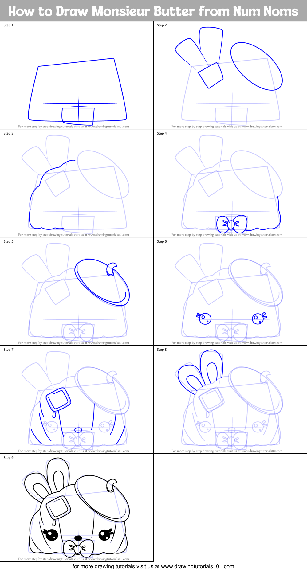 How to Draw Monsieur Butter from Num Noms Printable Step by Step