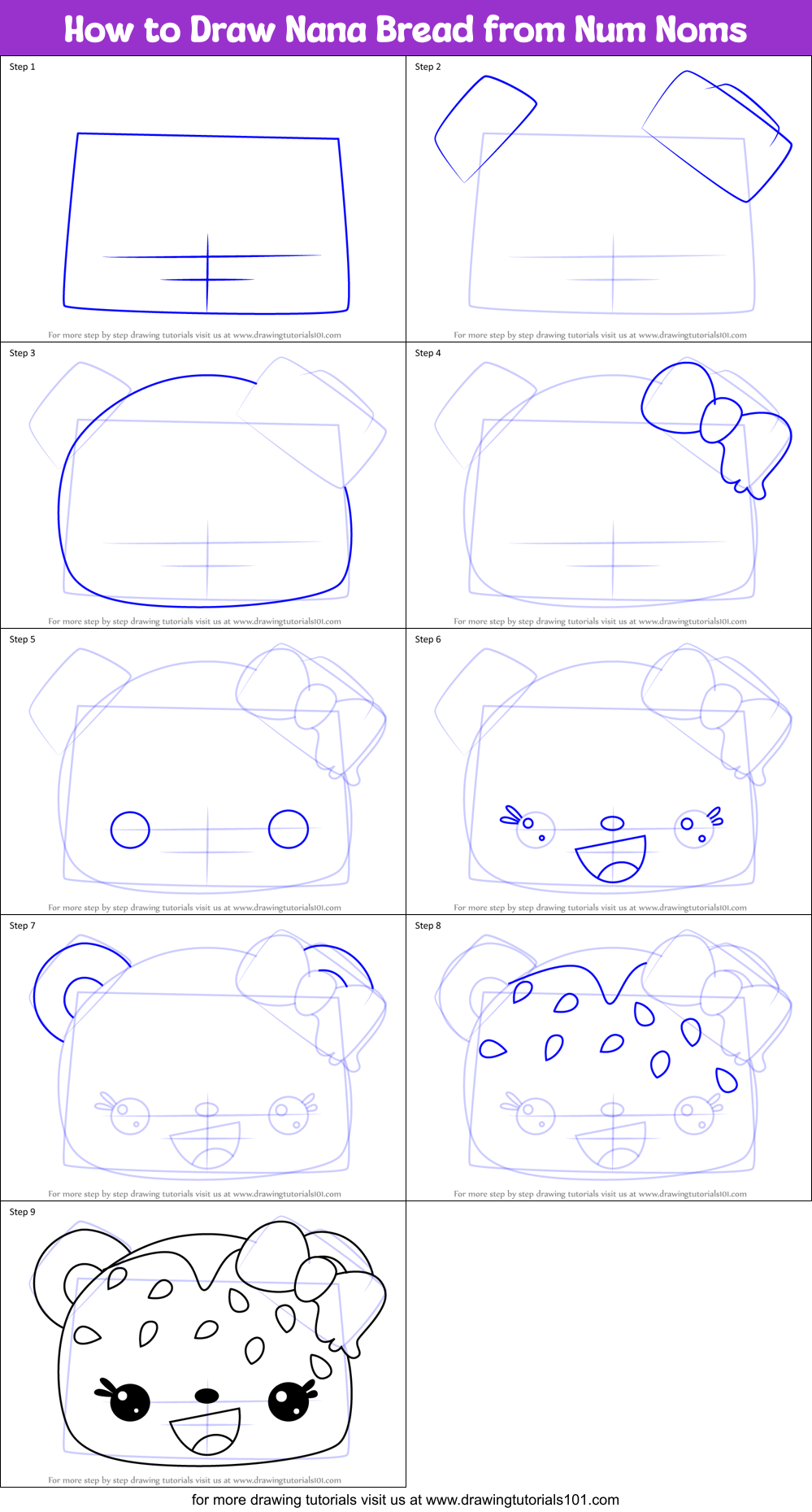 How to Draw Nana Bread from Num Noms Printable Step by Step