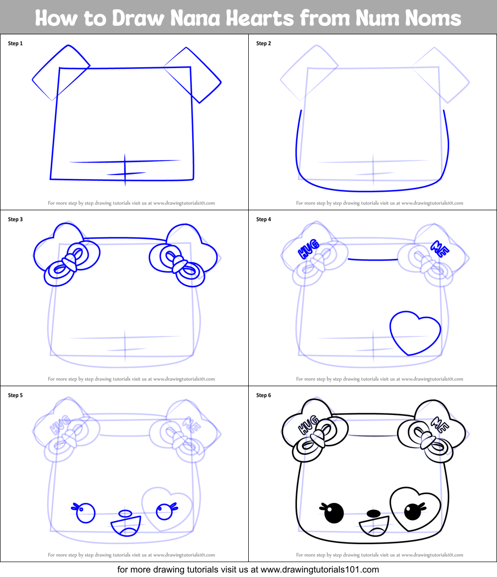 How to Draw Nana Hearts from Num Noms Printable Step by Step