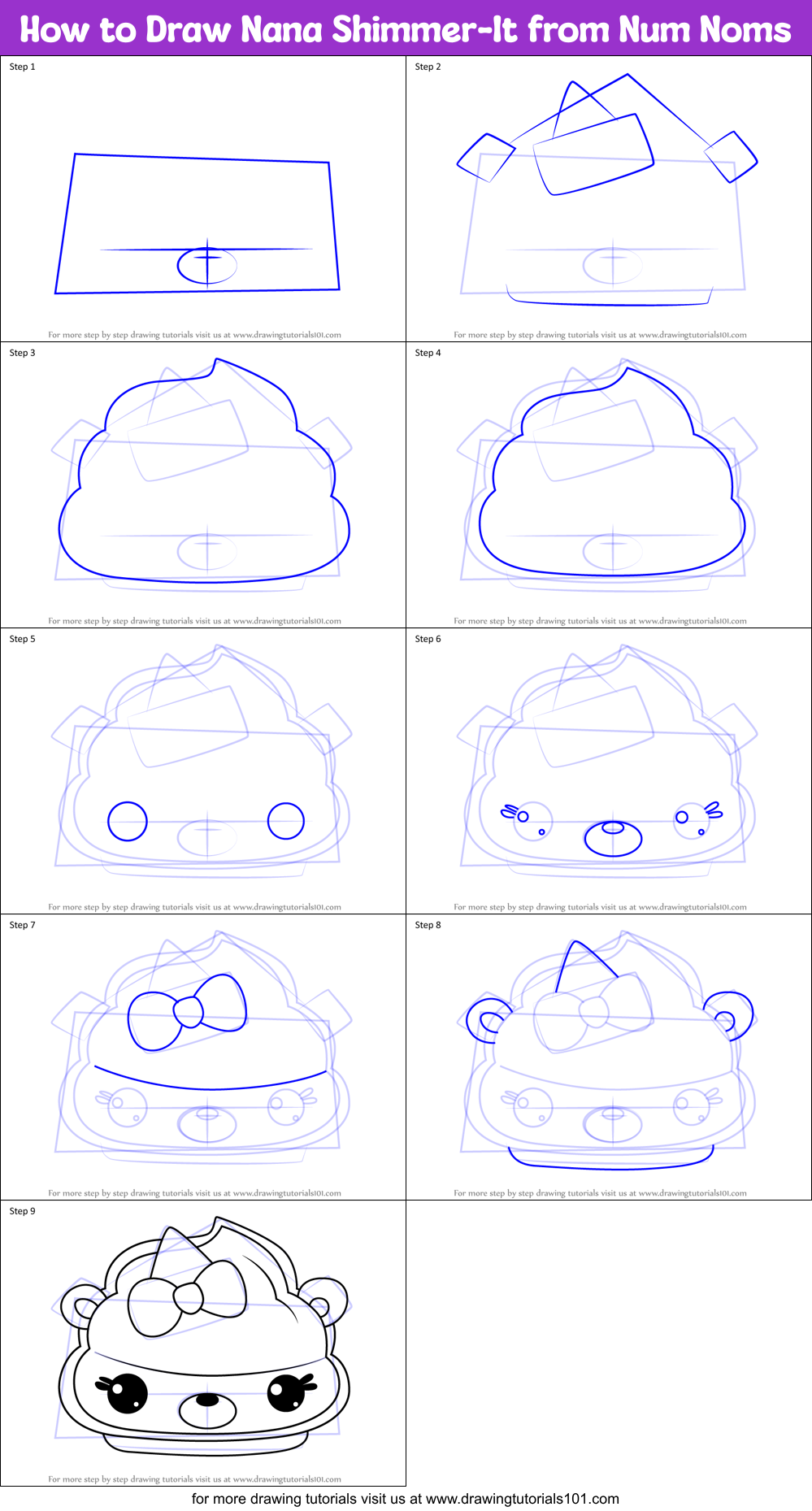 How to Draw Nana Shimmer-It from Num Noms Printable Step by Step