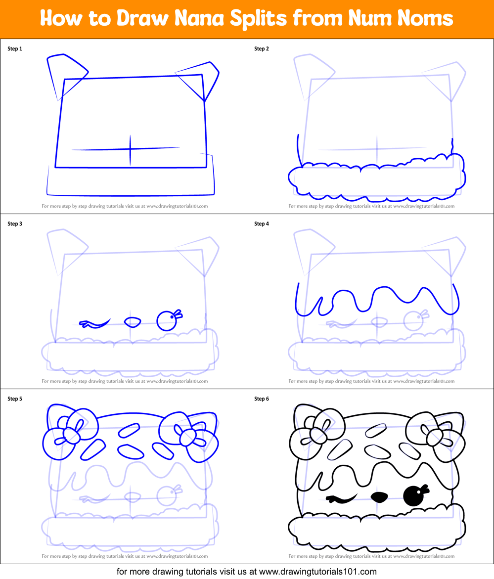 How to Draw Nana Splits from Num Noms Printable Step by Step