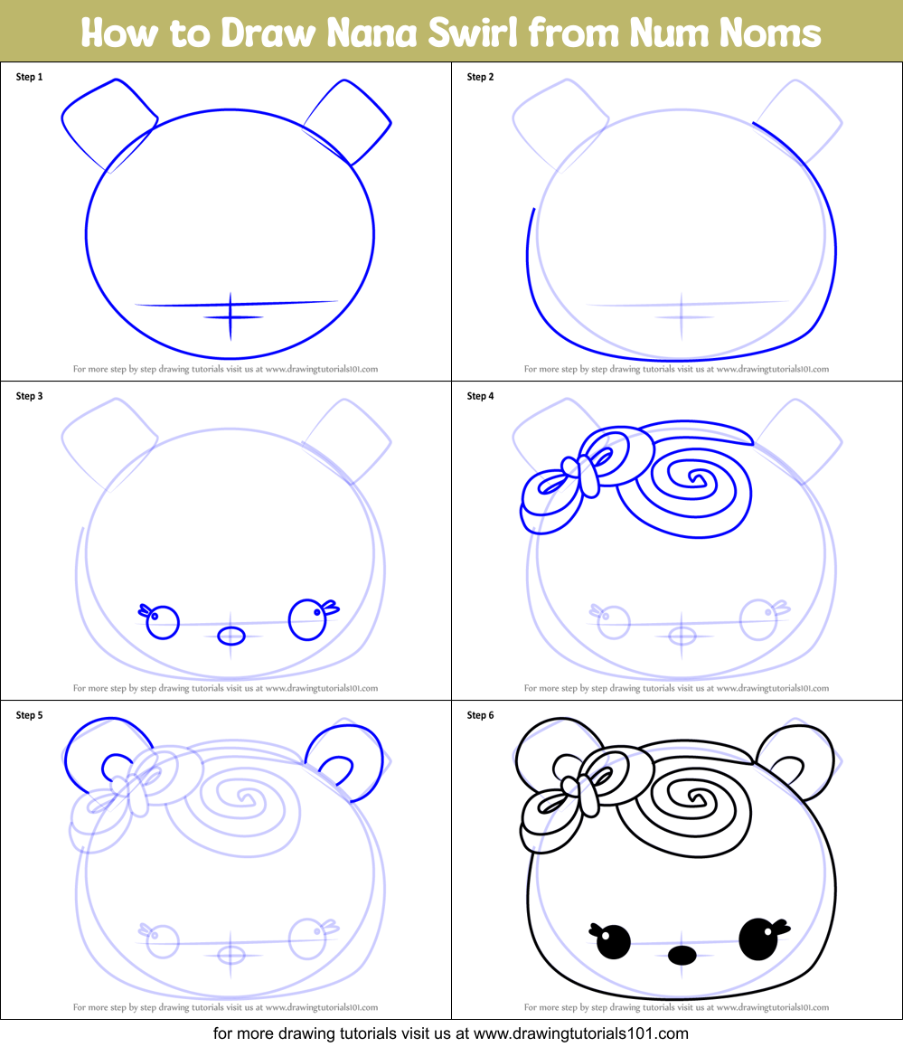 How to Draw Nana Swirl from Num Noms Printable Step by Step