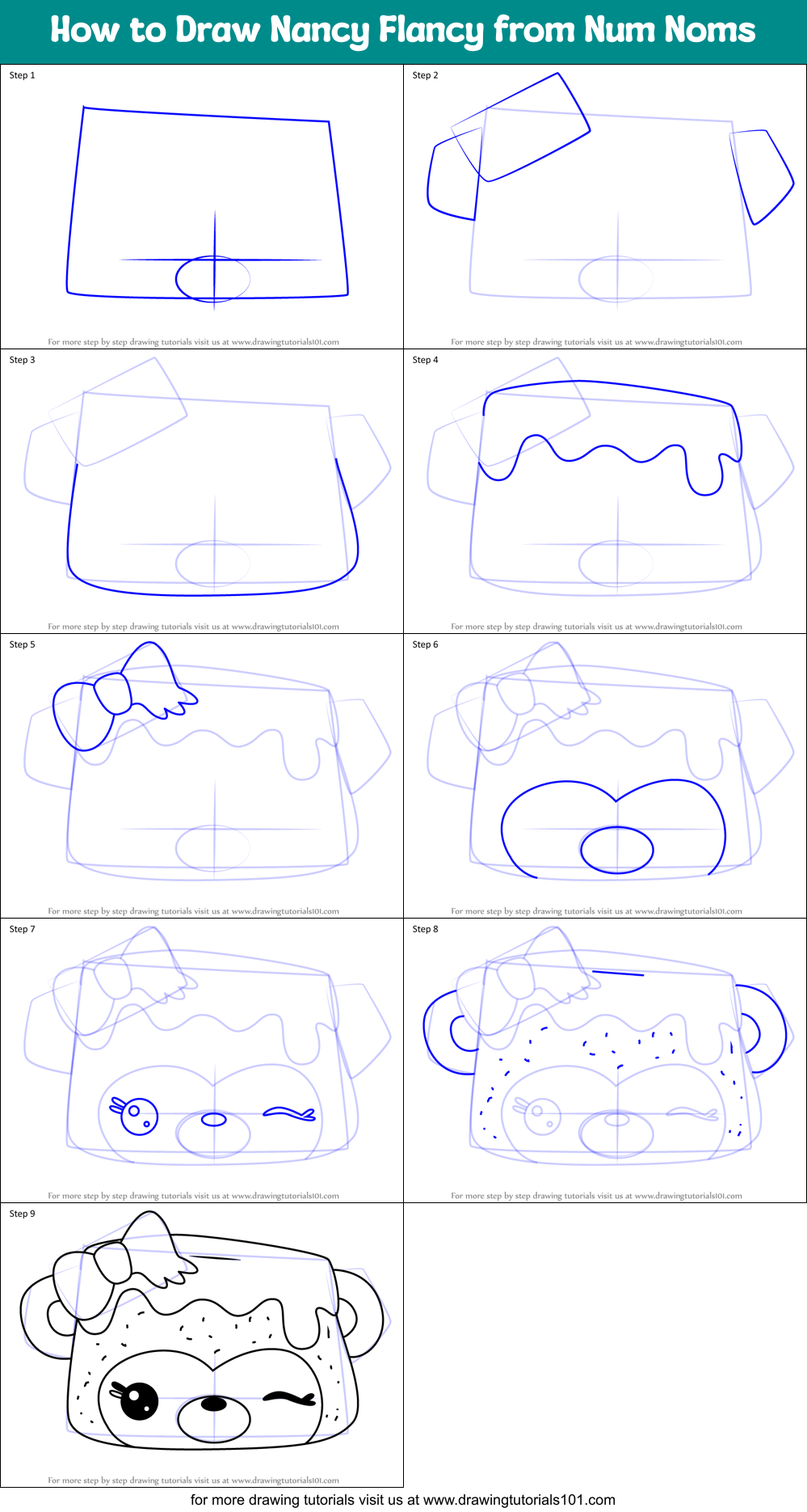How to Draw Nancy Flancy from Num Noms Printable Step by Step