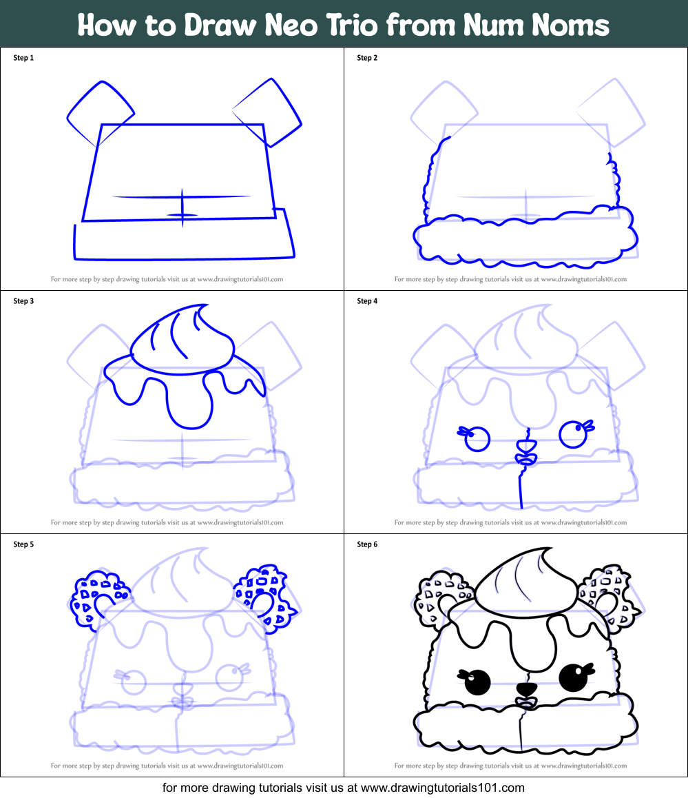 How to Draw Neo Trio from Num Noms Printable Step by Step