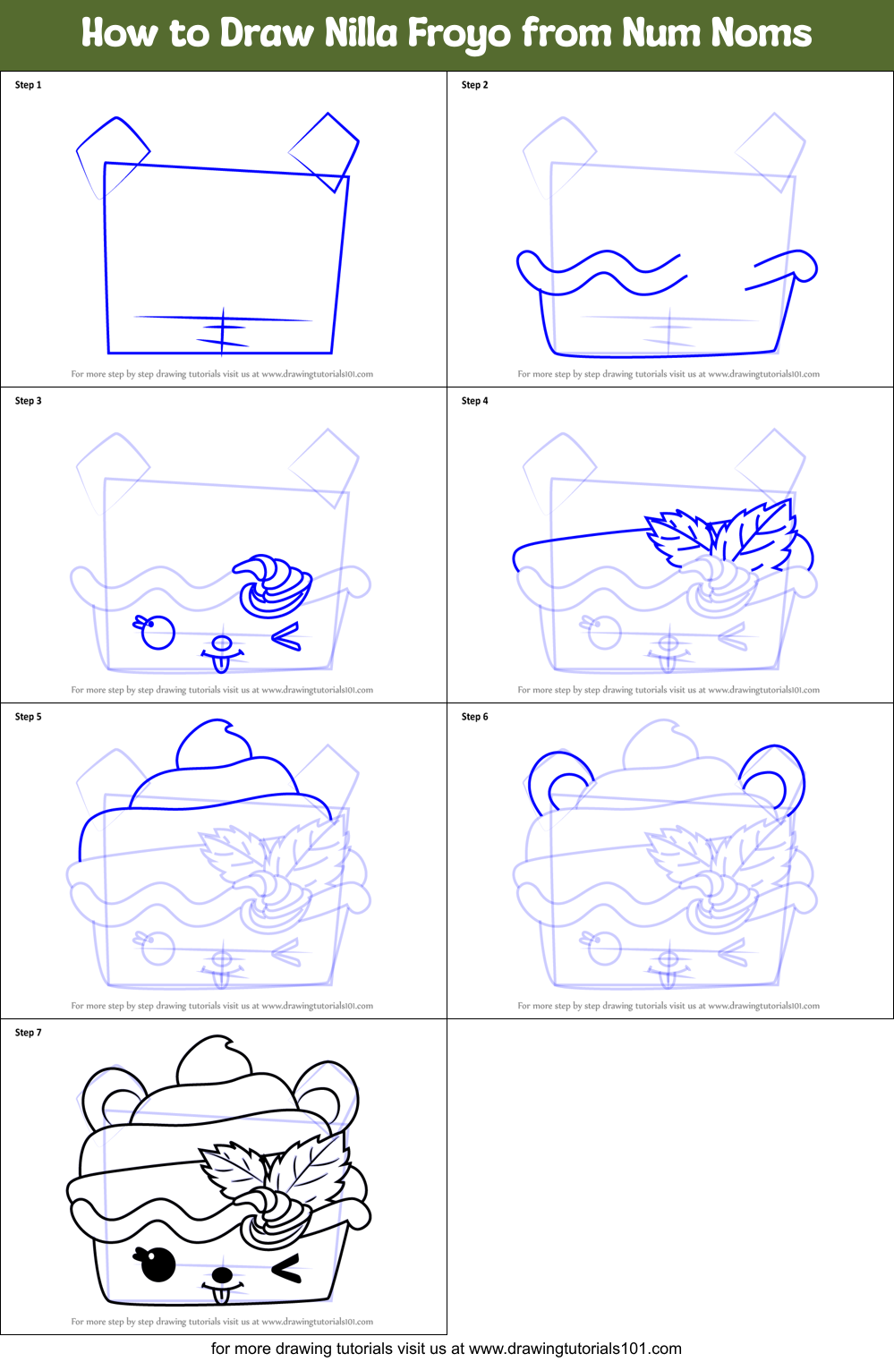 How to Draw Nilla Froyo from Num Noms Printable Step by Step