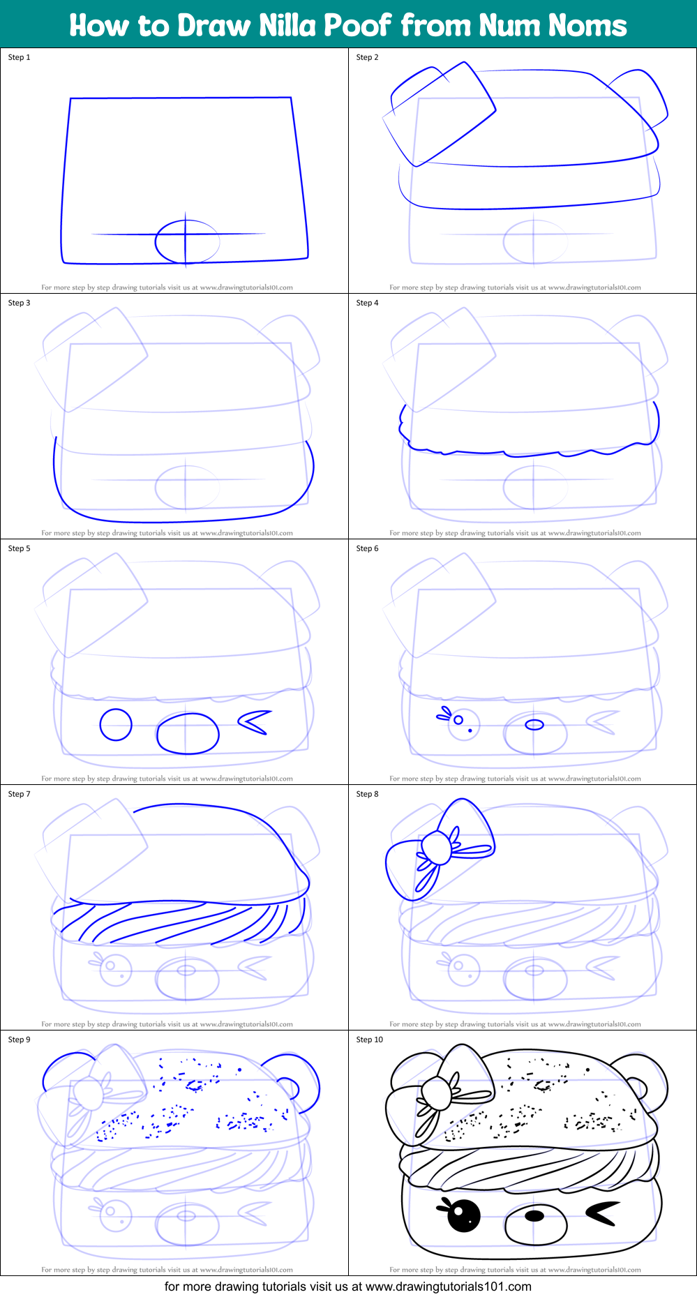 How to Draw Nilla Poof from Num Noms Printable Step by Step