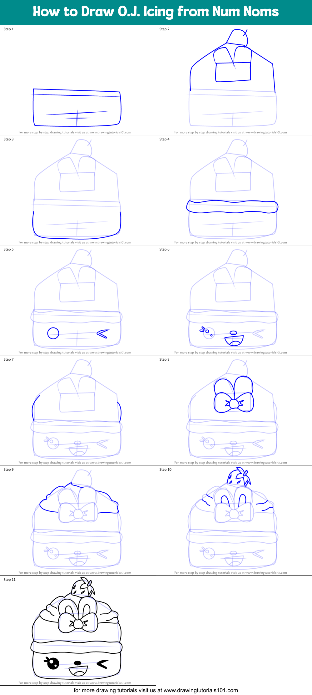 How to Draw O.J. Icing from Num Noms Printable Step by Step