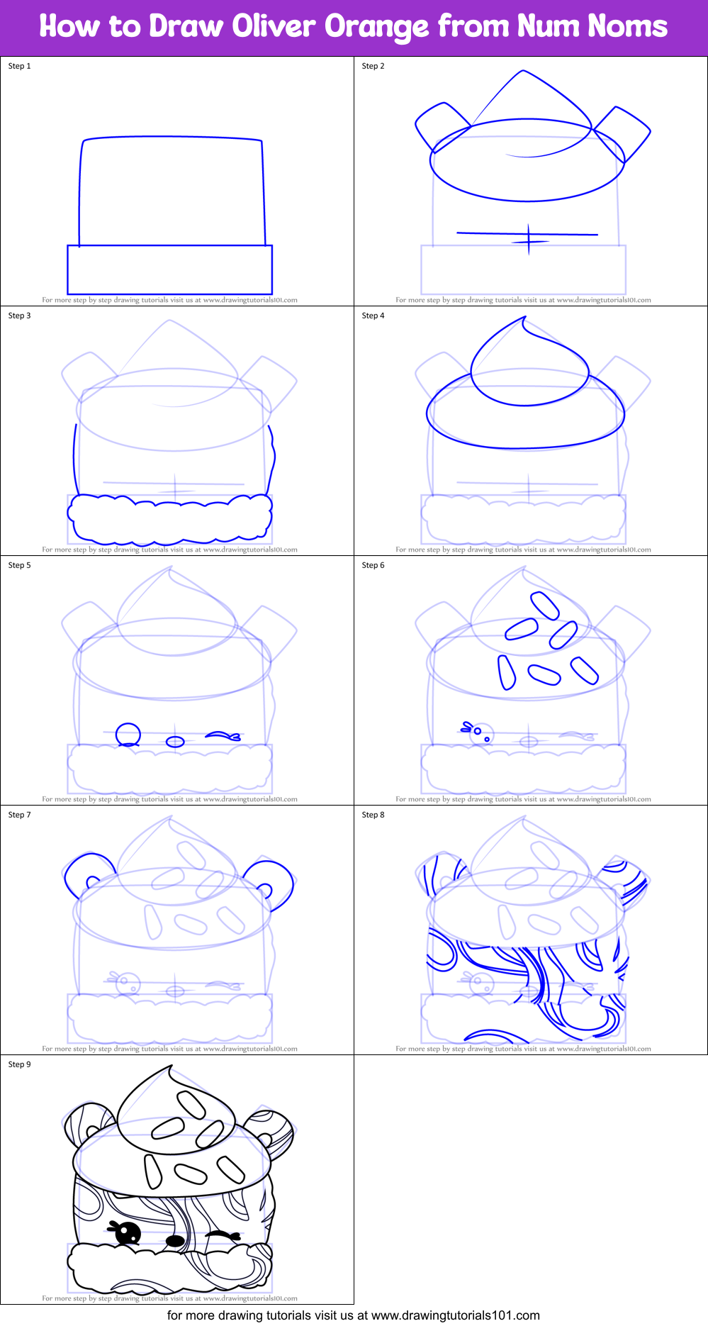 How to Draw Oliver Orange from Num Noms Printable Step by Step