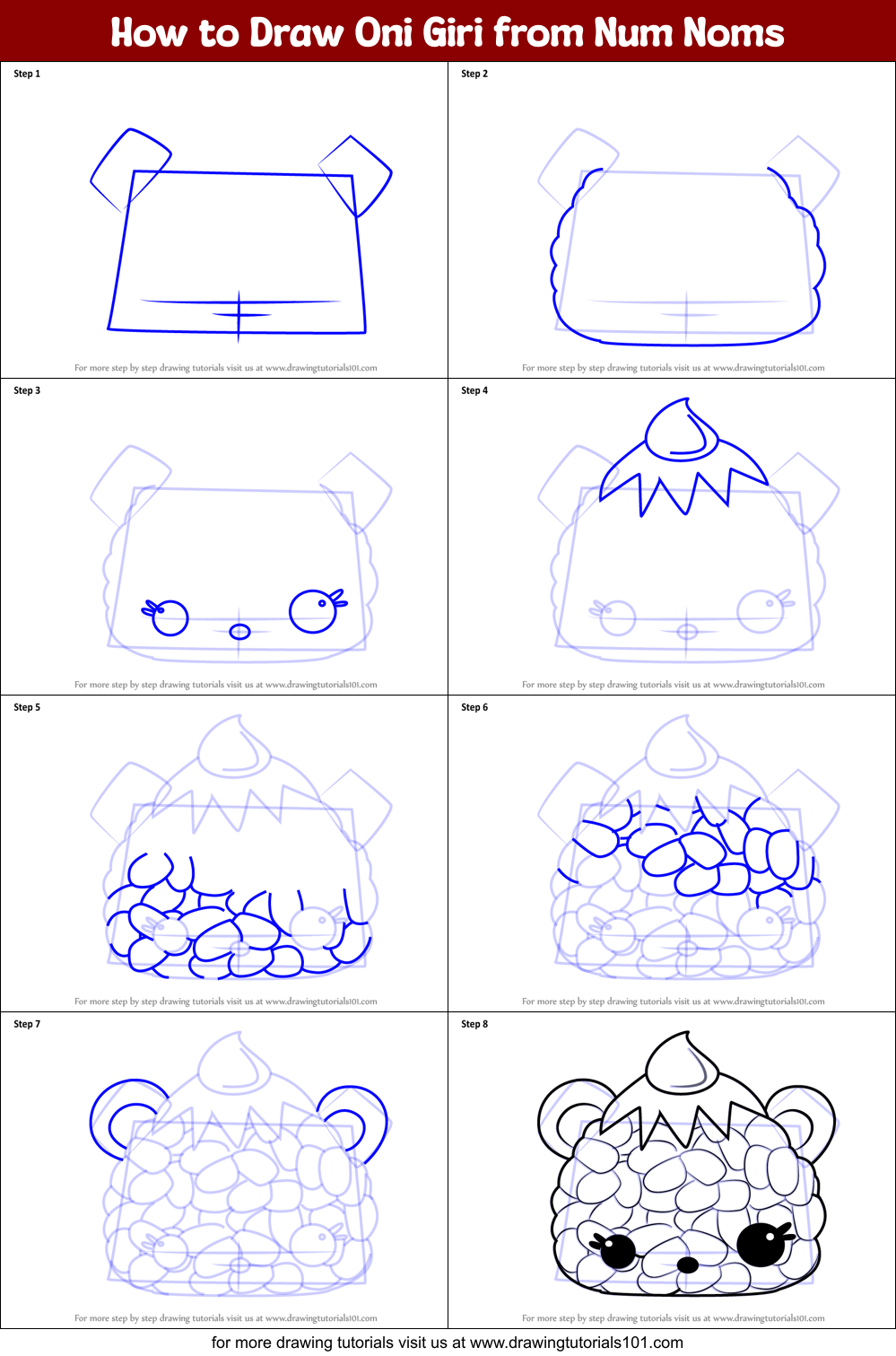 How to Draw Oni Giri from Num Noms Printable Step by Step
