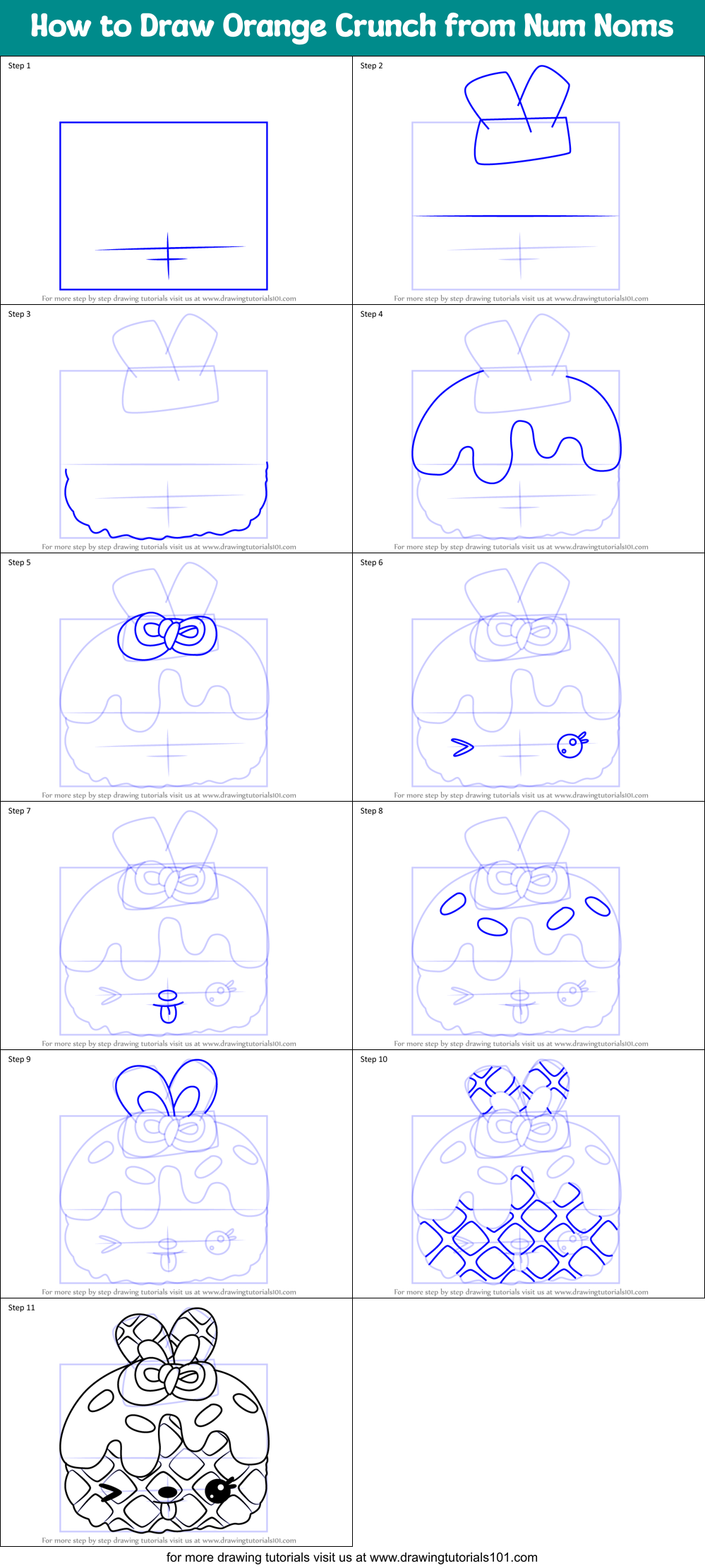 How to Draw Orange Crunch from Num Noms Printable Step by Step