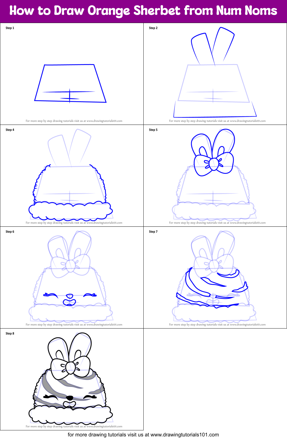 How to Draw Orange Sherbet from Num Noms Printable Step by Step