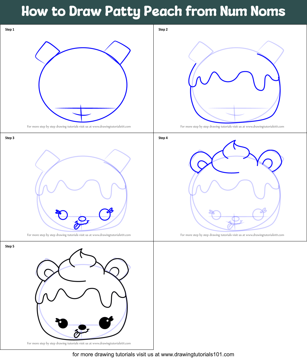 How to Draw Patty Peach from Num Noms Printable Step by Step
