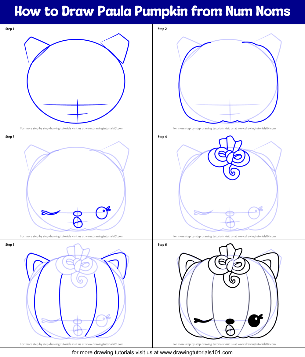 How to Draw Paula Pumpkin from Num Noms Printable Step by Step