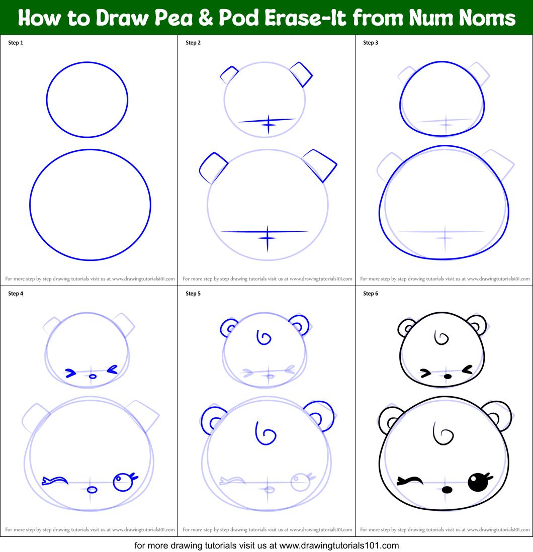 How to Draw Pea & Pod Erase-It from Num Noms Printable Step by Step
