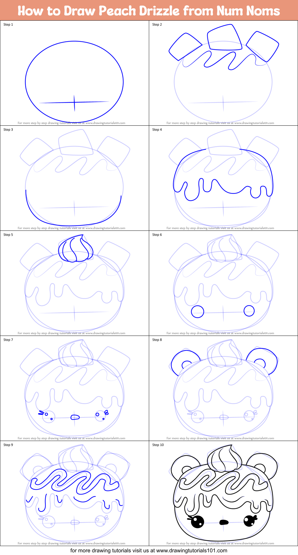 How to Draw Peach Drizzle from Num Noms Printable Step by Step