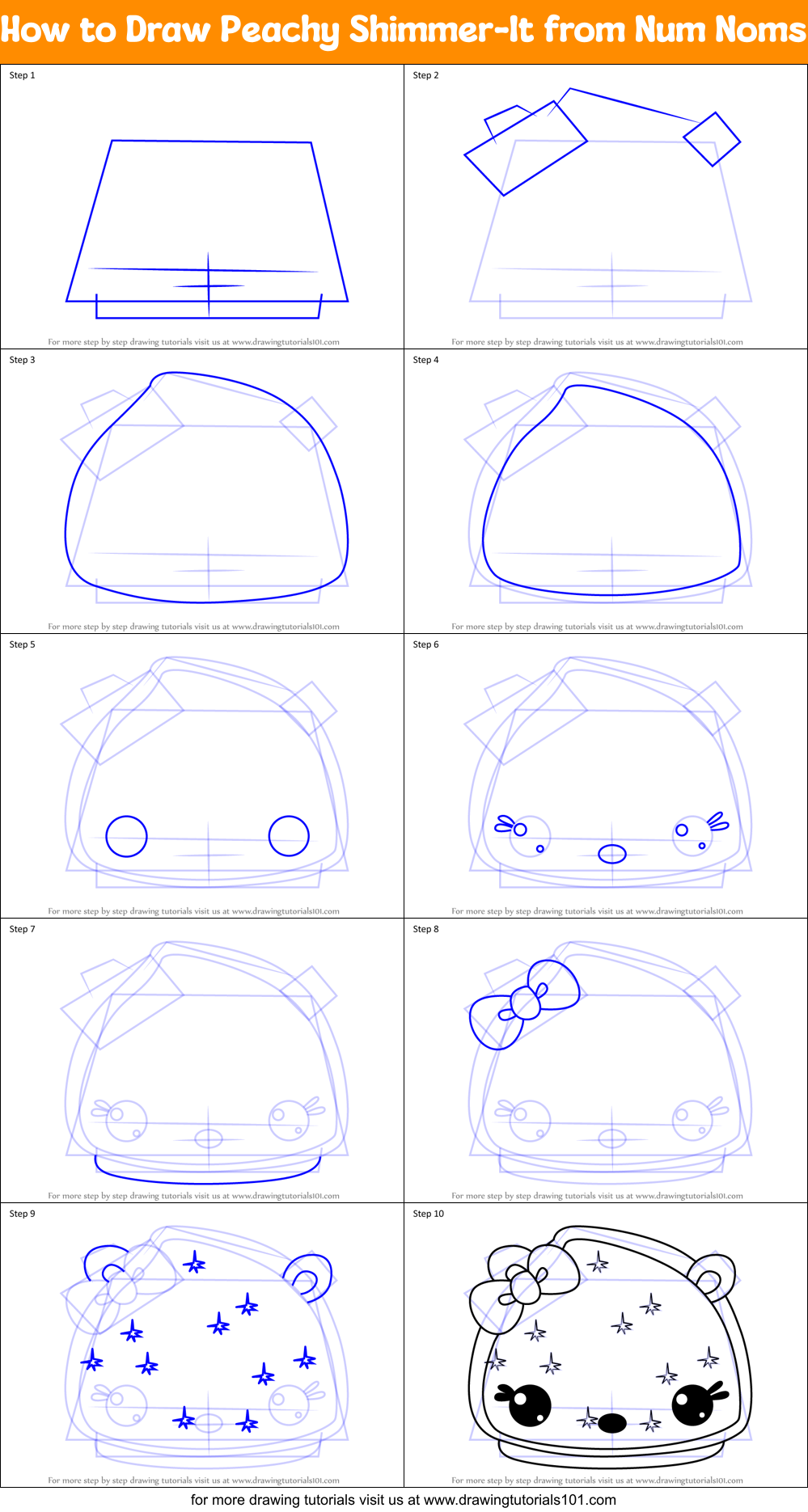How to Draw Peachy Shimmer-It from Num Noms Printable Step by Step