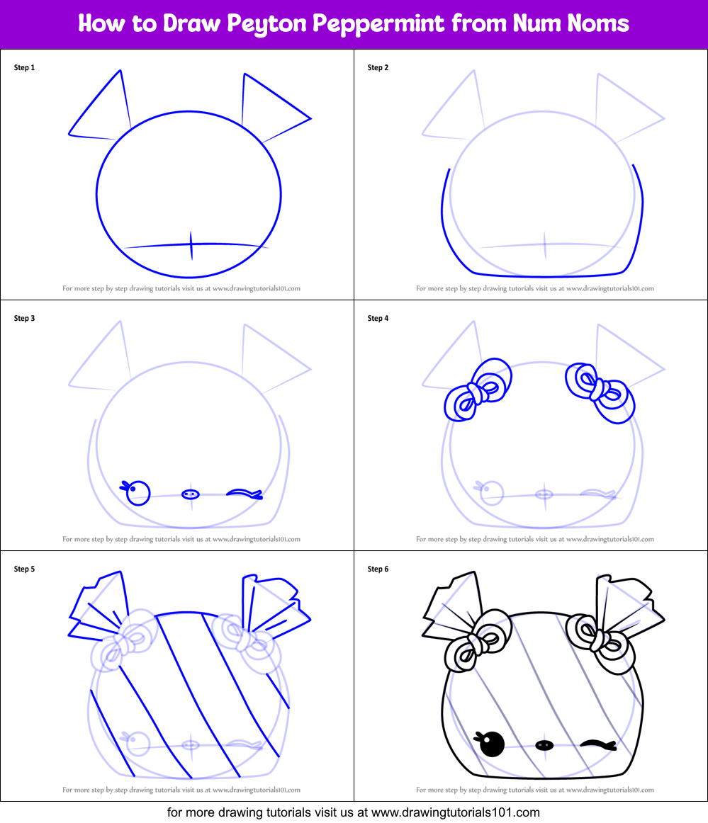How to Draw Peyton Peppermint from Num Noms Printable Step by Step