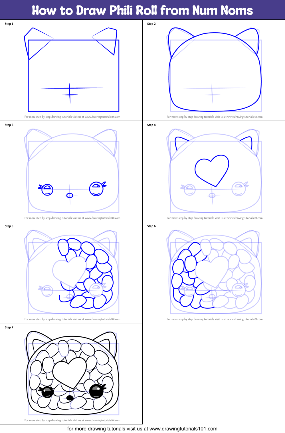 How to Draw Phili Roll from Num Noms Printable Step by Step
