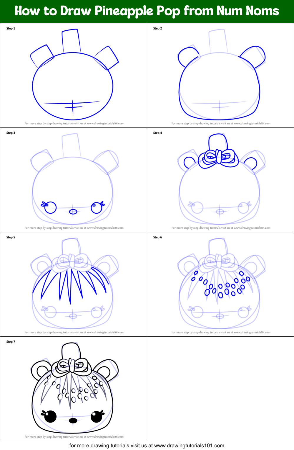How to Draw Pineapple Pop from Num Noms Printable Step by Step