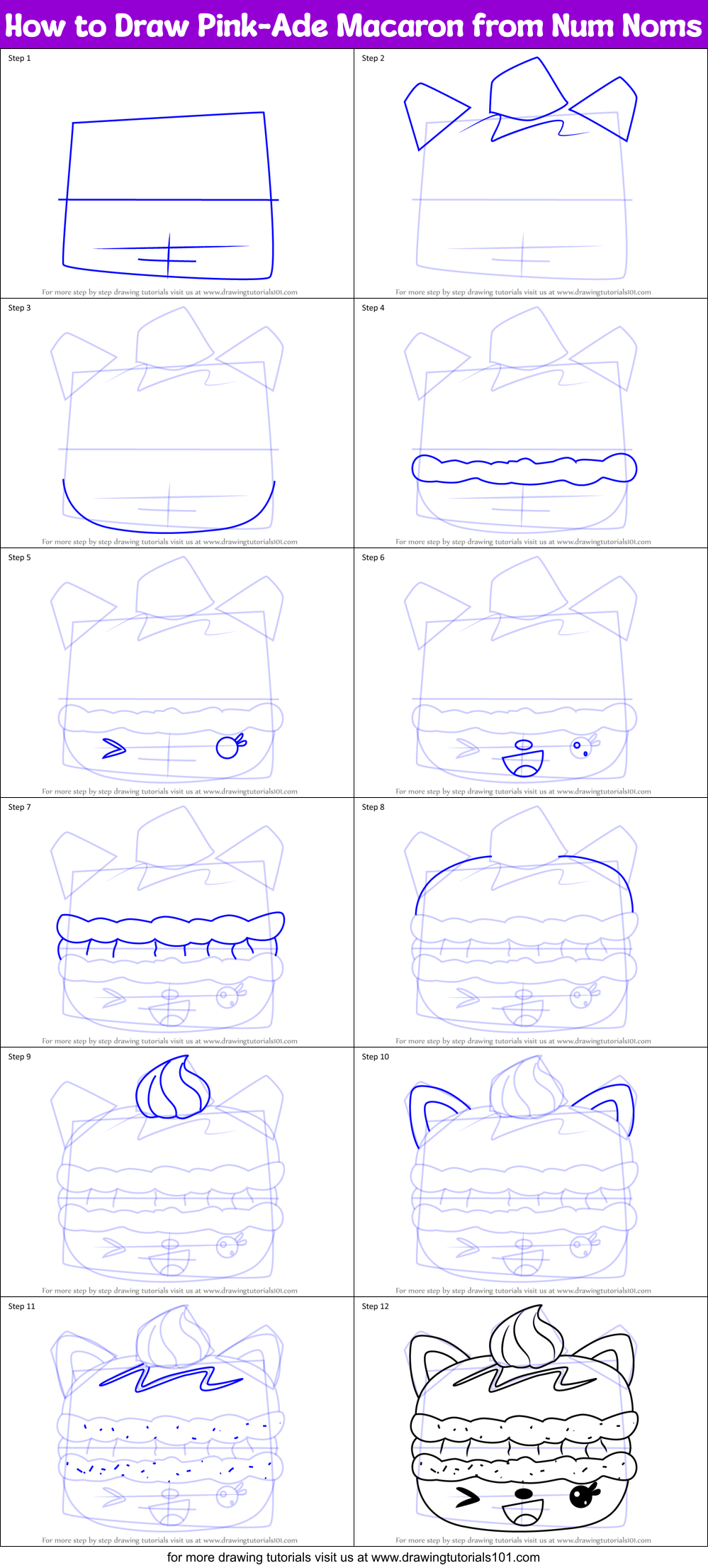 How to Draw Pink-Ade Macaron from Num Noms Printable Step by Step