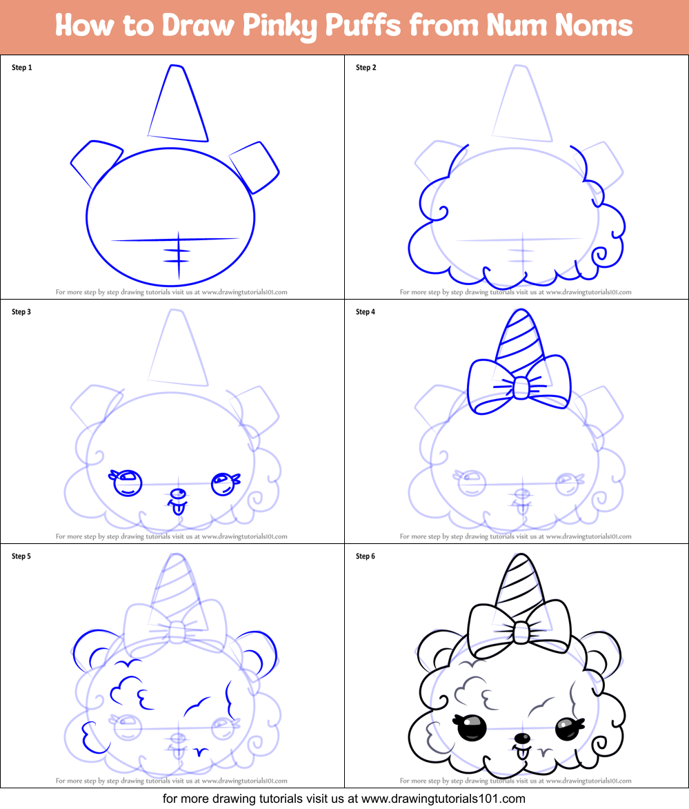 How to Draw Pinky Puffs from Num Noms Printable Step by Step