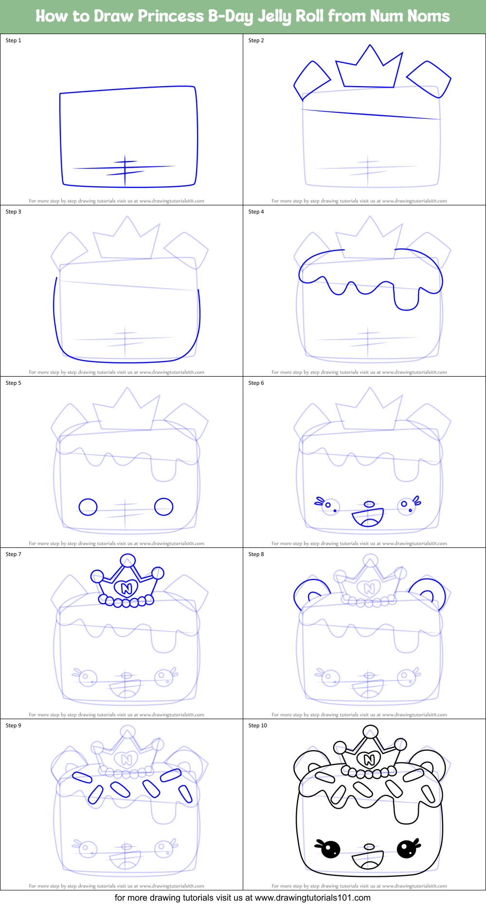How to Draw Princess B-Day Jelly Roll from Num Noms Printable Step by Step