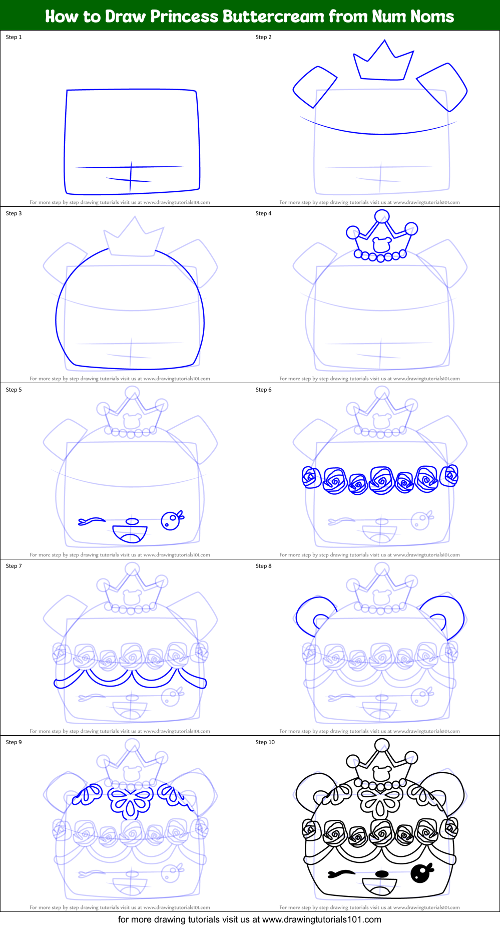 How to Draw Princess Buttercream from Num Noms Printable Step by Step
