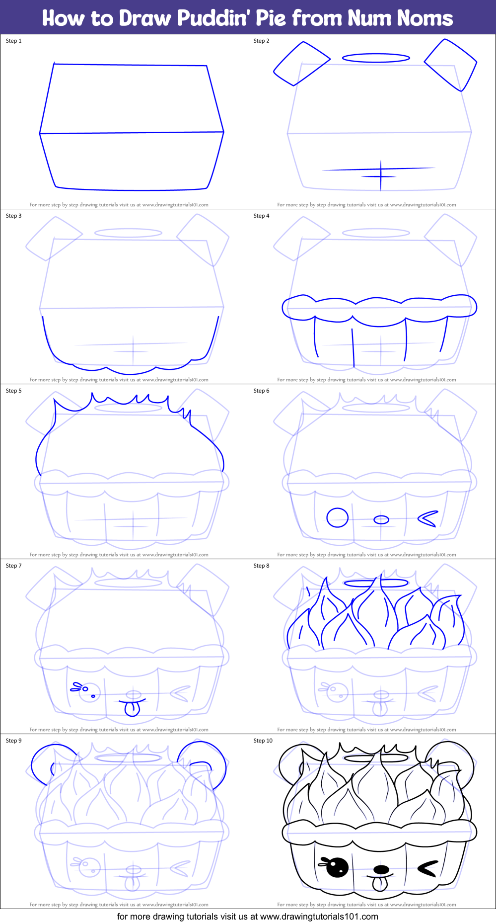 How to Draw Puddin' Pie from Num Noms Printable Step by Step