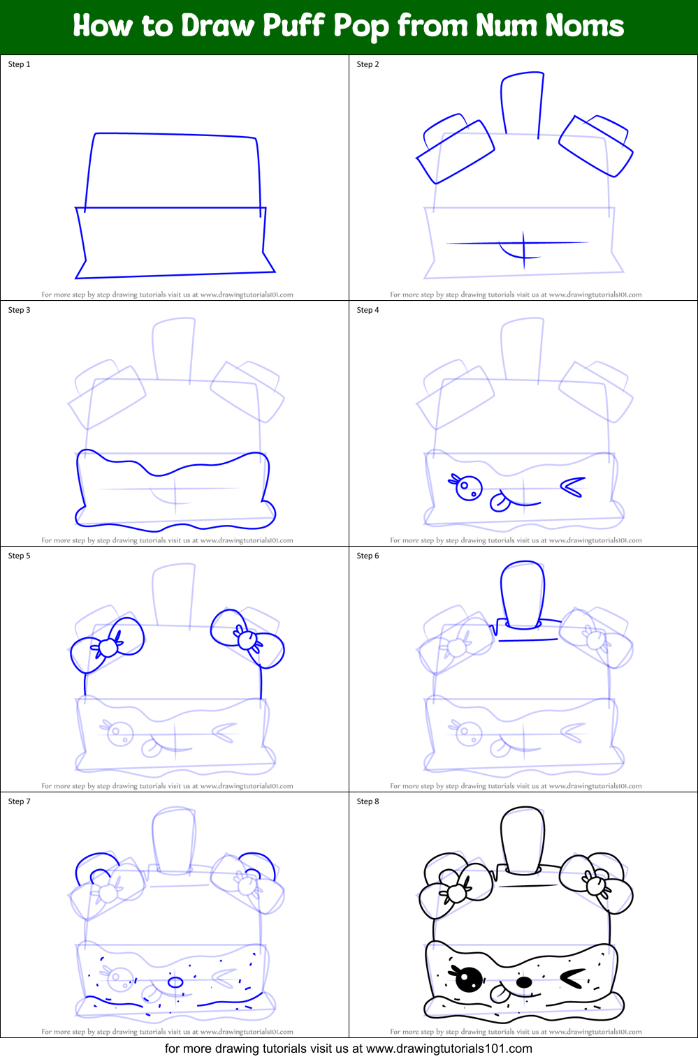 How to Draw Puff Pop from Num Noms Printable Step by Step