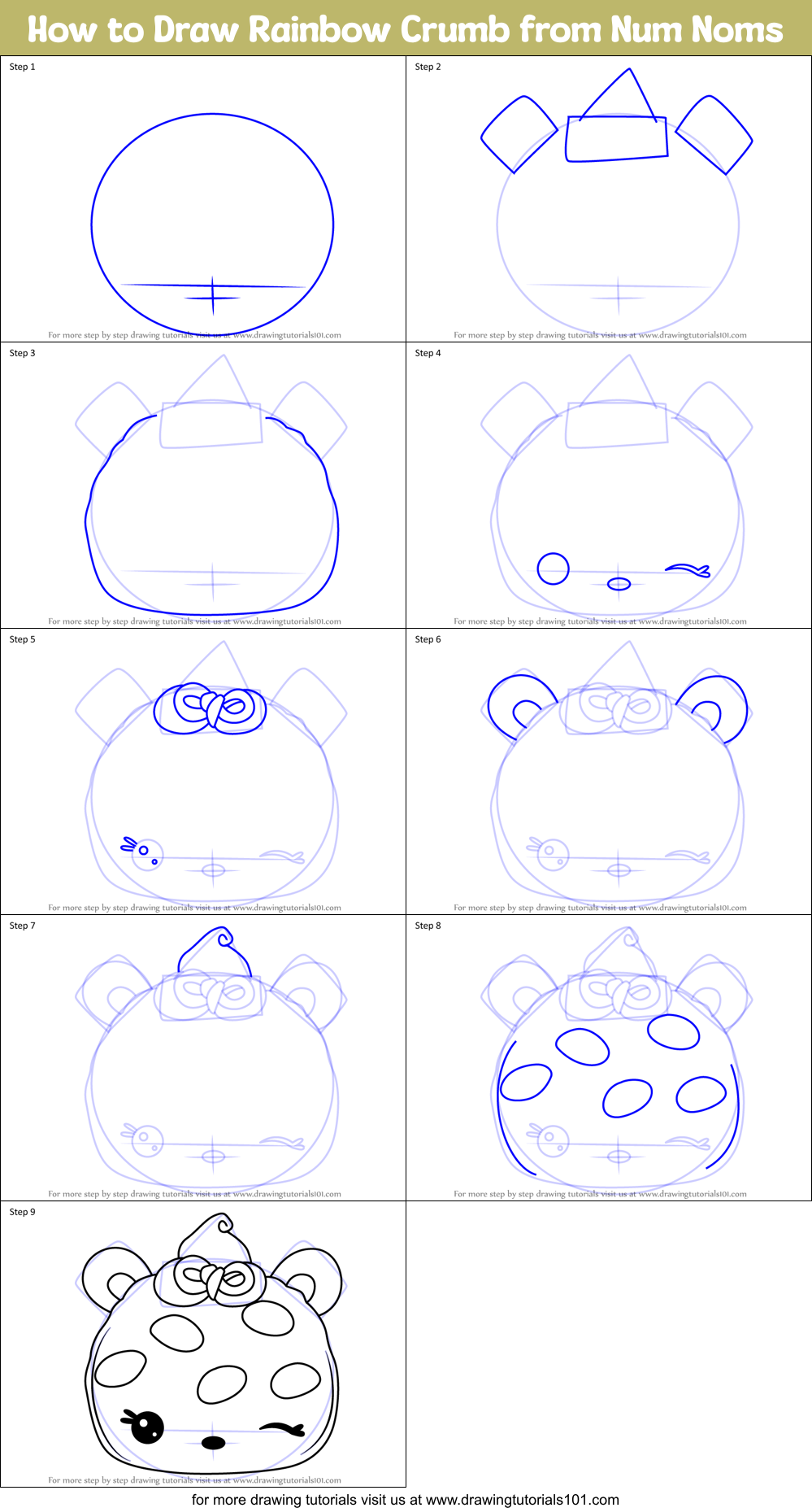 How to Draw Rainbow Crumb from Num Noms Printable Step by Step